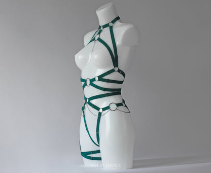 Rave harness bra with a cross pendant