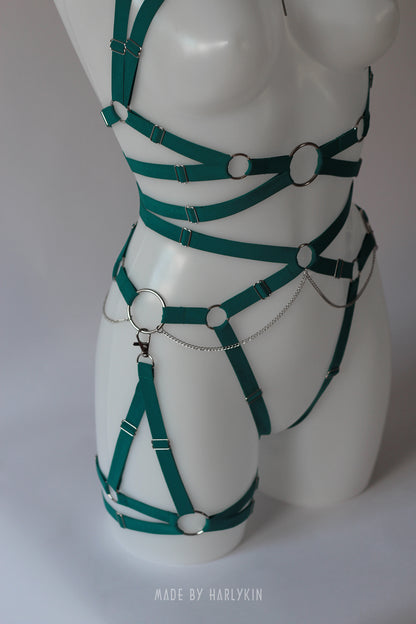 Rave harness bra with a cross pendant
