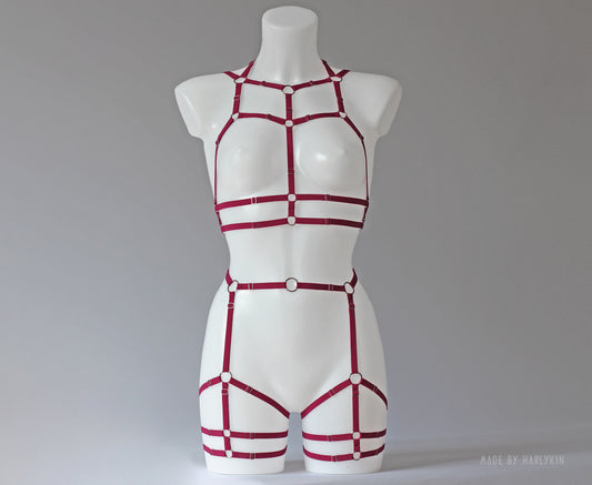 Neonoworóżowy komplet bielizny z uprzężą