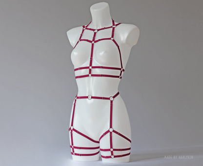 Neonoworóżowy komplet bielizny z uprzężą