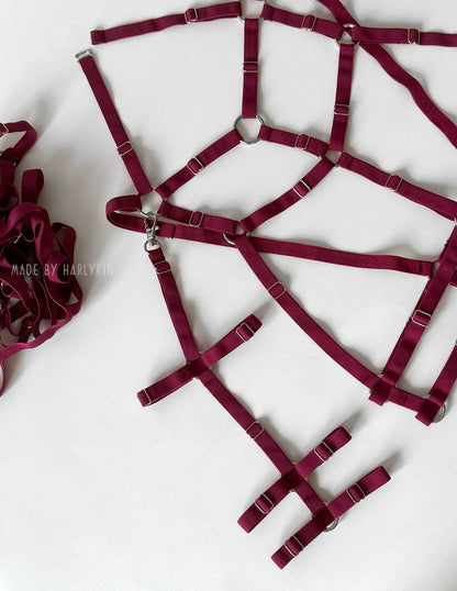 Neonoworóżowy komplet bielizny z uprzężą