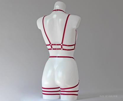 Neonoworóżowy komplet bielizny z uprzężą