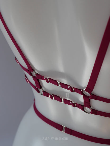 Neonoworóżowy komplet bielizny z uprzężą