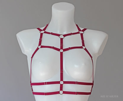 Neonoworóżowy komplet bielizny z uprzężą