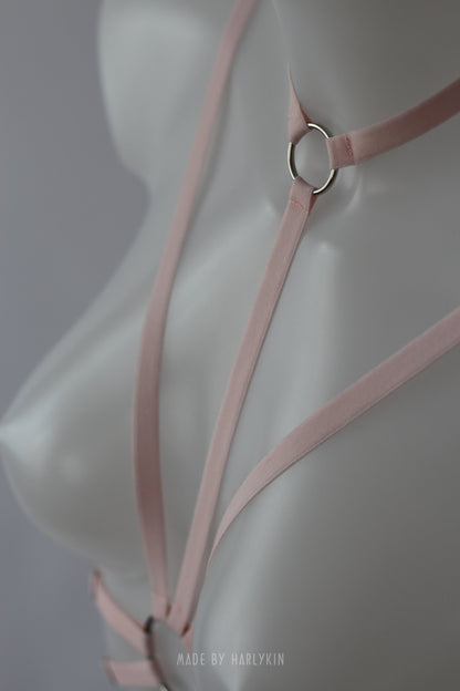 Neonoworóżowy komplet bielizny z uprzężą