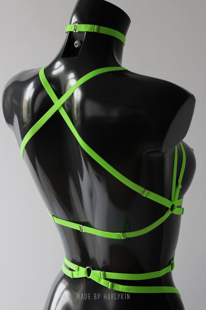 Neonoworóżowy komplet bielizny z uprzężą